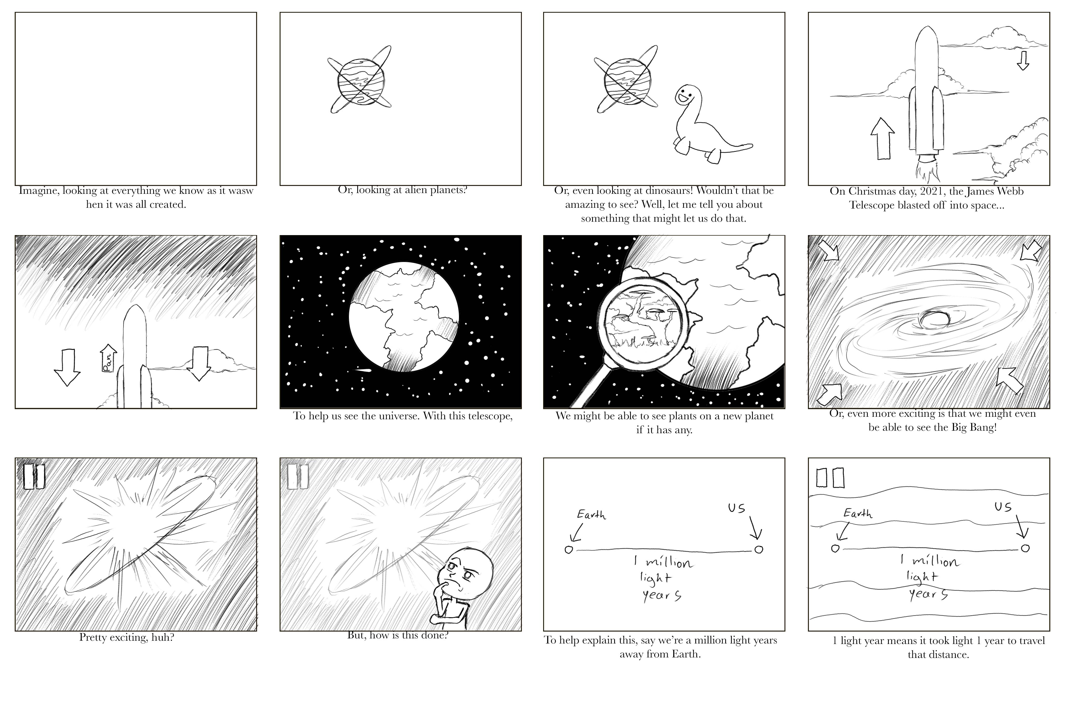 First page of James Webb Telescope storyboard
